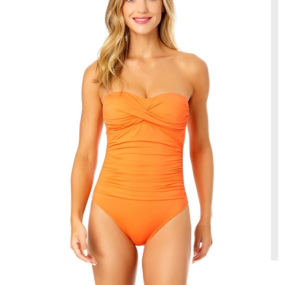 New Anne Cole Live In Color Twist Front Shirred One Piece Swimsuit - Picture 2 of 5